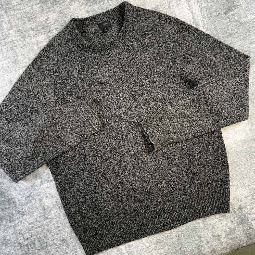 J Crew Sweater Womens Medium Charcoal Gray Marled Lambswool Crewneck Jumper